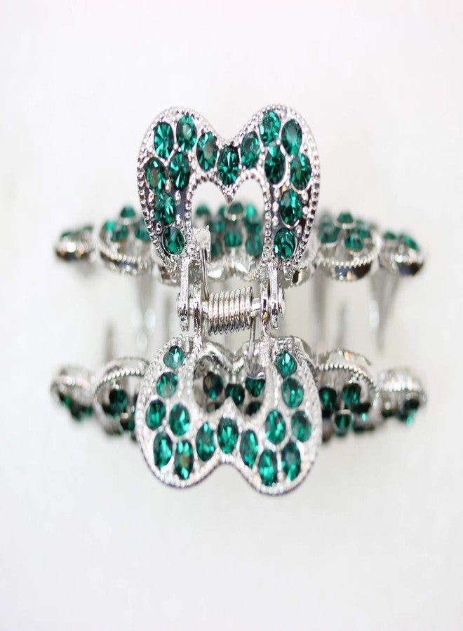 Faship Gorgeous Green Rhinestone Crystal Floral Hair Claw Clips - Image 5