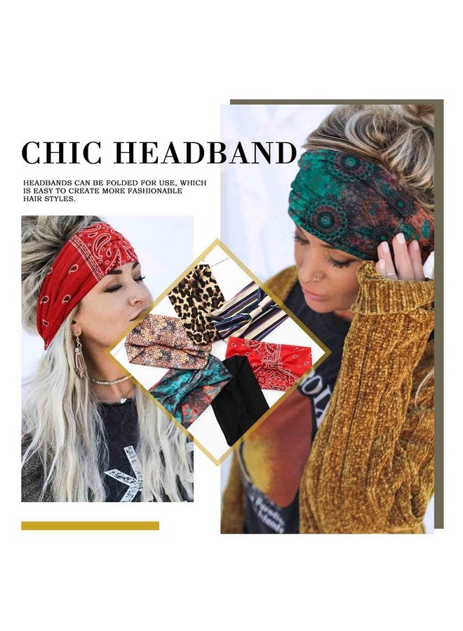 Olbye Boho Headbands Women Wide Knotted Hairbands Elastic Turban Head Bands Nonslip Floral Headband Yoga Sports Sweatbands Workout Head Wraps Bandana Hair Scarfs Bohemian Hair Accessories 6Pcs  - Image 4