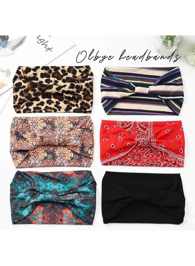 Olbye Boho Headbands Women Wide Knotted Hairbands Elastic Turban Head Bands Nonslip Floral Headband Yoga Sports Sweatbands Workout Head Wraps Bandana Hair Scarfs Bohemian Hair Accessories 6Pcs  - Image 2