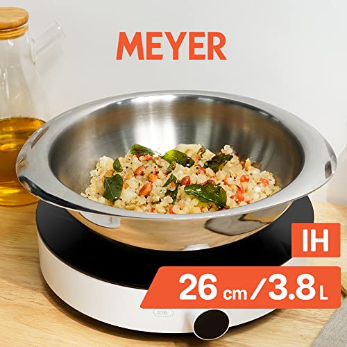Meyer Trivantage Nickel Free Stainless Steel Triply Tasla | Steel Kadai Heavy Bottom | Tasla Kadhai | Triply Deep Kadai Without Handle | Gas and Induction Base, 26cm - Image 2