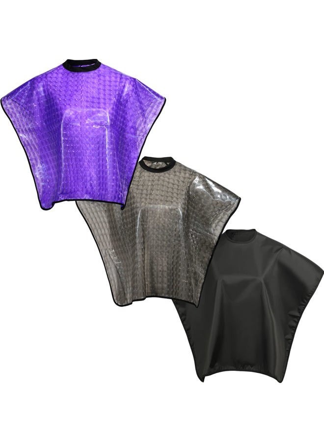 JenPen 3 Pieces Short Hair Dye Cape Waterproof Capes for Hair Stylist Hair Color Salon Capes for Clients Comb out Beard Shampoo Cape Cutting Styling Salon Capes and Smocks Makeup Apron, 3 Colors - Image 1