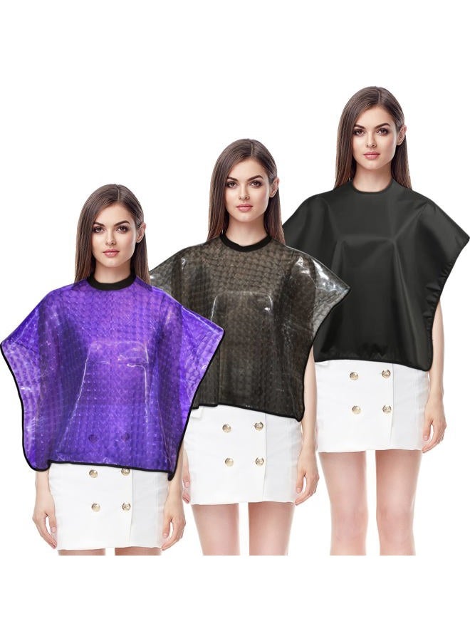 JenPen 3 Pieces Short Hair Dye Cape Waterproof Capes for Hair Stylist Hair Color Salon Capes for Clients Comb out Beard Shampoo Cape Cutting Styling Salon Capes and Smocks Makeup Apron, 3 Colors - Image 2