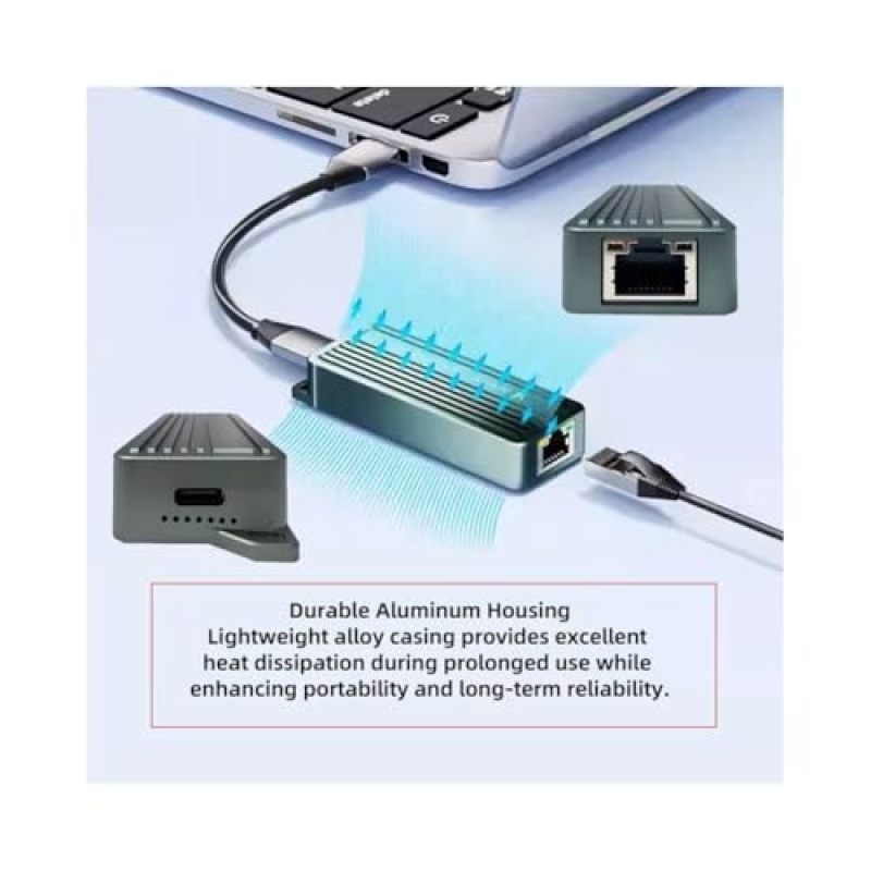 محول شبكة إيثرن USB-C: من سبائك الألومنيوم الرمادية، نقل بسرعة عالية تبلغ 10 جيجابت في الثانية - سهولة التشغيل الفوري، محول شبكة جيجابت للعمل من المنزل، ألعاب الكمبيوتر، أجهزة سطح المكتب، أجهزة الحاسوب المحمول وأنظمة تخزين الوصول الشبكي (NAS) - Image 4