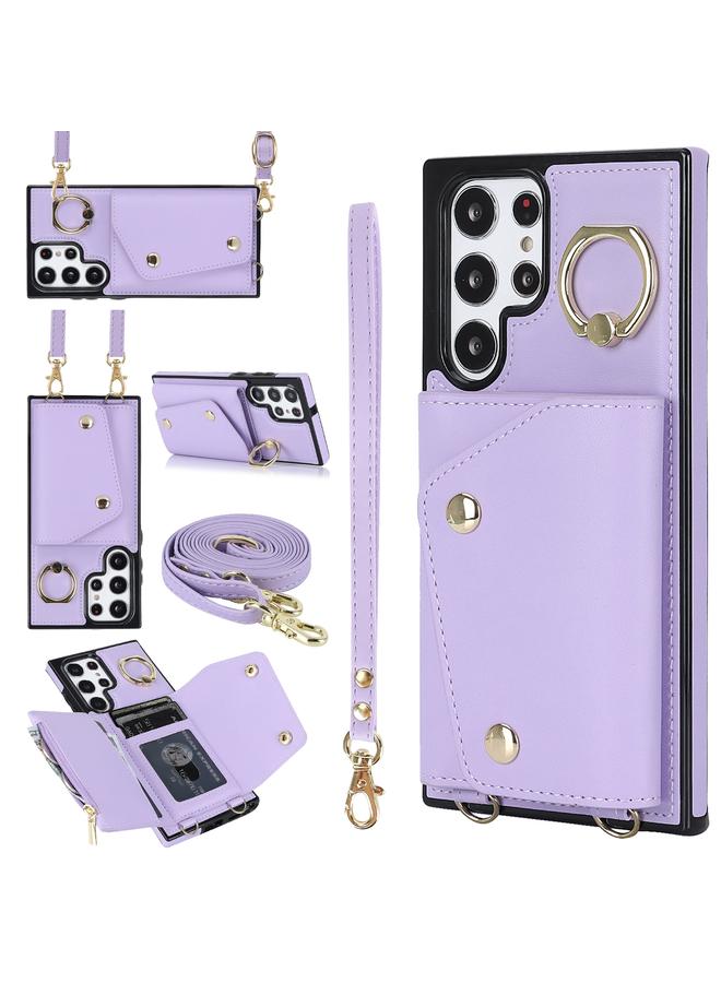 erorex Case For Samsung Galaxy S22 Ultra 5G Zipper Card Bag Phone Case with Dual Lanyard - Image 1