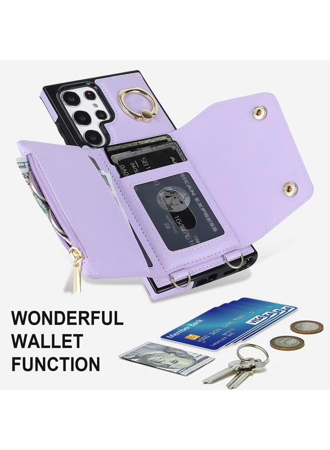 erorex Case For Samsung Galaxy S22 Ultra 5G Zipper Card Bag Phone Case with Dual Lanyard - Image 4