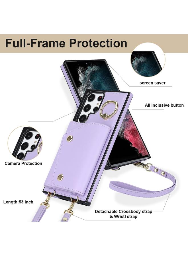 erorex Case For Samsung Galaxy S22 Ultra 5G Zipper Card Bag Phone Case with Dual Lanyard - Image 3