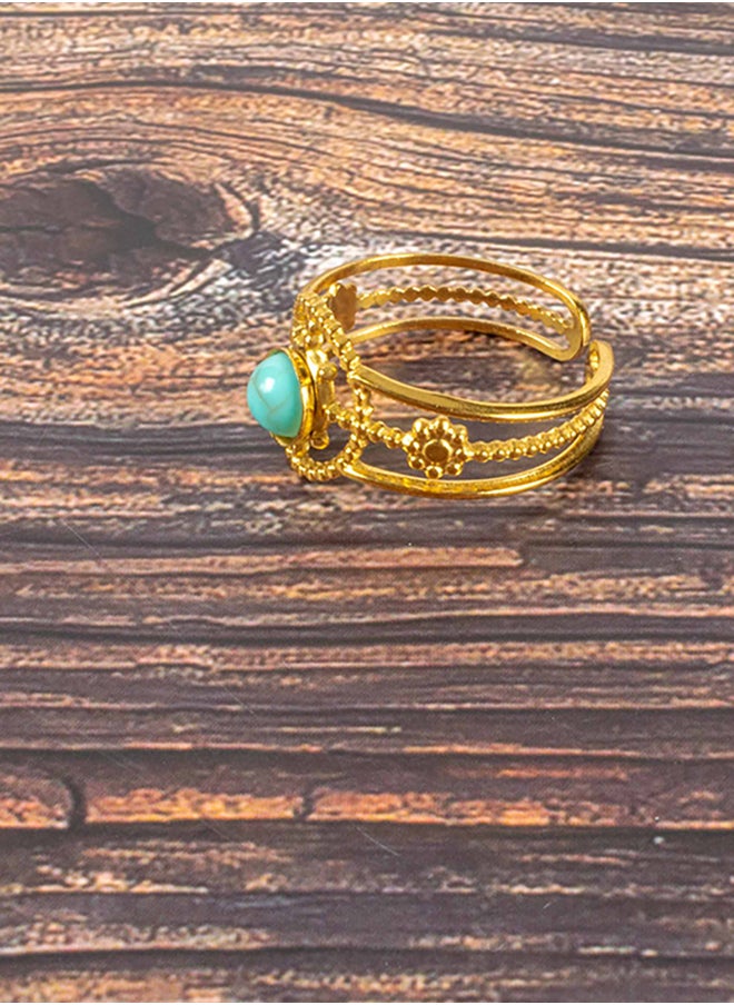 Stainless Steel Golden Free Size Ring with Turquoise Stone - pzsku/Z90FD736D24B4ABEE3D6EZ/45/_/1737287778/1e723cbd-2a97-4346-ad1e-a31e4a103fa5