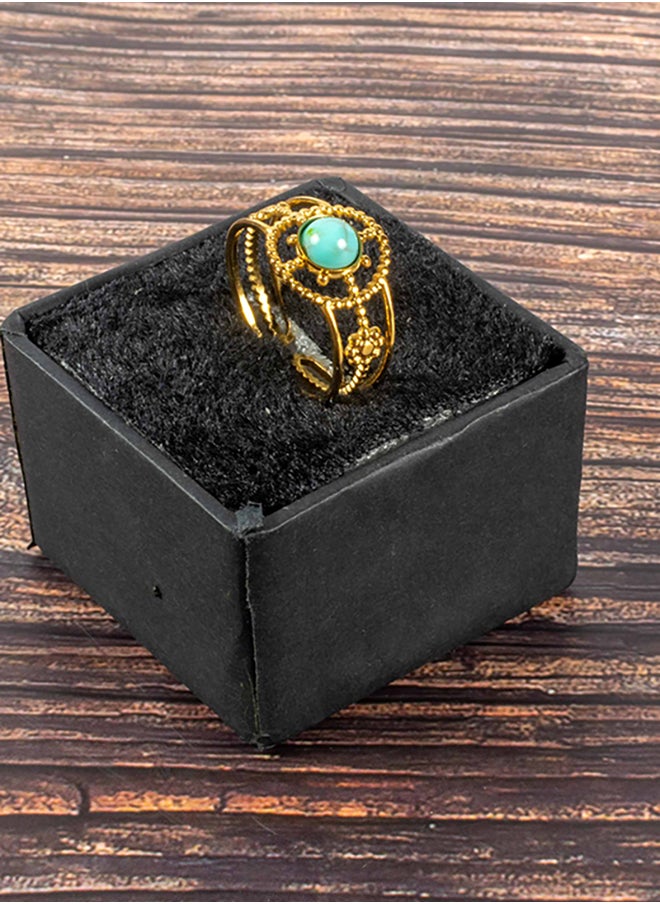 Stainless Steel Golden Free Size Ring with Turquoise Stone - pzsku/Z90FD736D24B4ABEE3D6EZ/45/_/1737287778/4ae58f6e-dbb7-438d-94dc-3f24bd49e28b