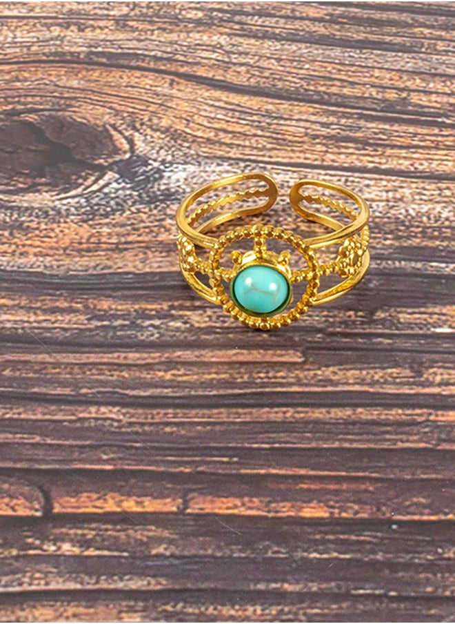 Stainless Steel Golden Free Size Ring with Turquoise Stone - pzsku/Z90FD736D24B4ABEE3D6EZ/45/_/1737287779/04b9ad82-6a2d-42a8-84b2-5960fe81a3f7