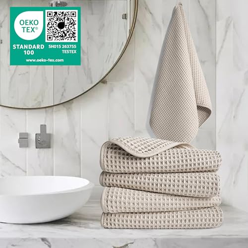 POLYTE Microfiber Lint Free Hand Towel, 16 x 30 in, 4 Pack (Waffle Weave) - Image 2