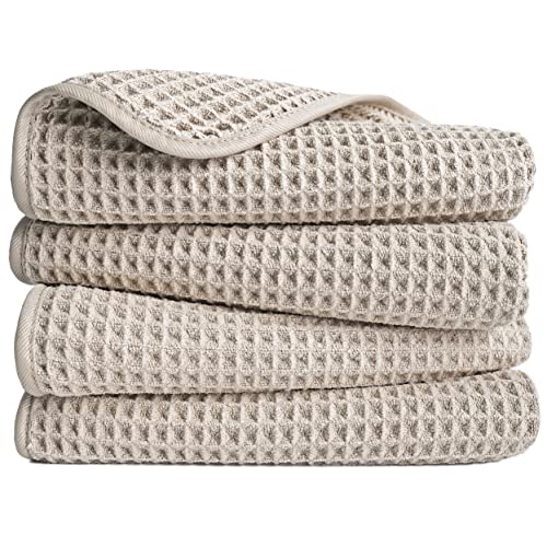 POLYTE Microfiber Lint Free Hand Towel, 16 x 30 in, 4 Pack (Waffle Weave) - Image 1