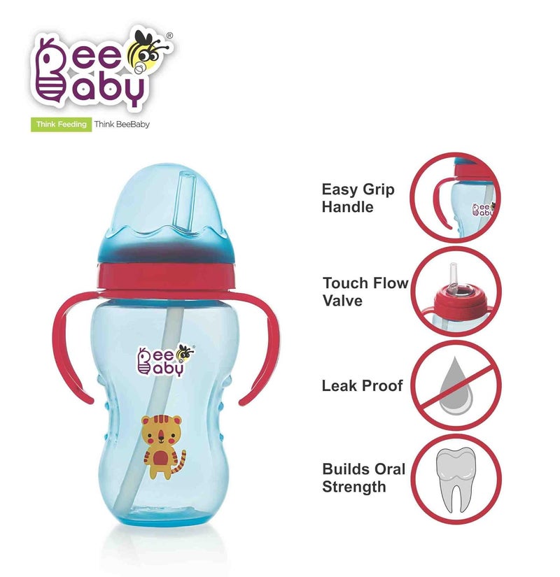 Beebaby كوب بيبي بي No-Spill Flexi Straw للأطفال من عمر 1 سنة وما فوق، زجاجة شرب للأطفال خالية من BPA بنسبة 100% مع مقبض قابل للفصل، كوب شرب بساق مرنة من السيليكون للأطفال/الرضع، 240 مل / 8 أونصات (أزرق، 12 شهر وما فوق) - Image 3