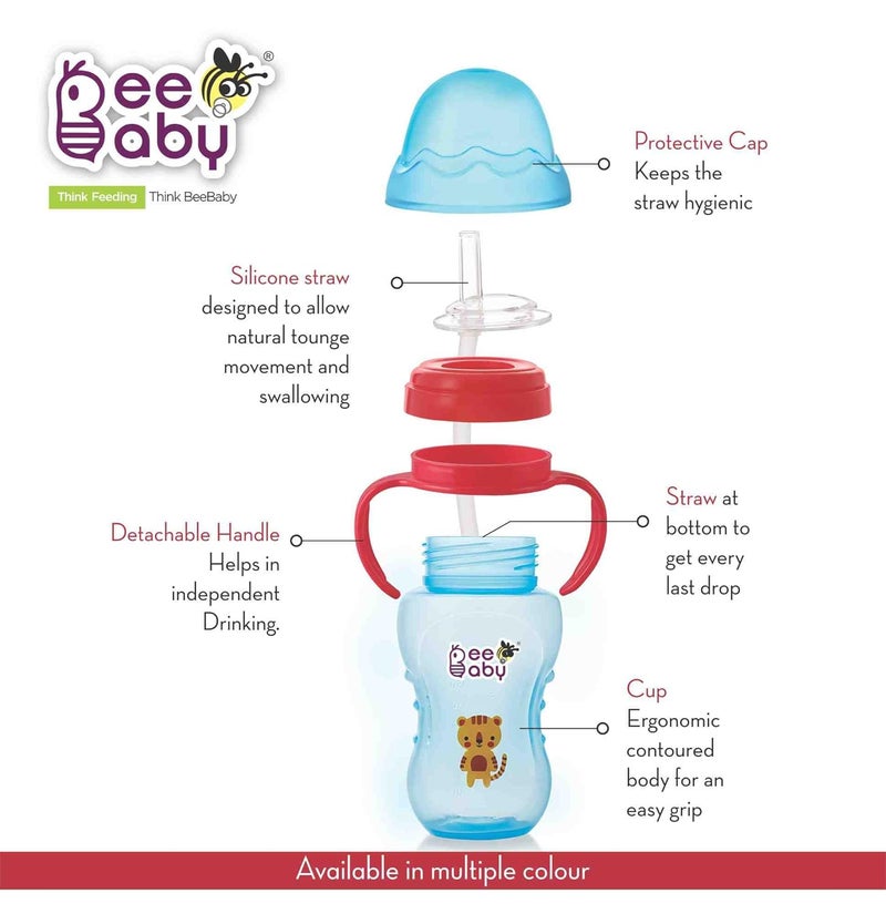 Beebaby كوب بيبي بي No-Spill Flexi Straw للأطفال من عمر 1 سنة وما فوق، زجاجة شرب للأطفال خالية من BPA بنسبة 100% مع مقبض قابل للفصل، كوب شرب بساق مرنة من السيليكون للأطفال/الرضع، 240 مل / 8 أونصات (أزرق، 12 شهر وما فوق) - Image 5