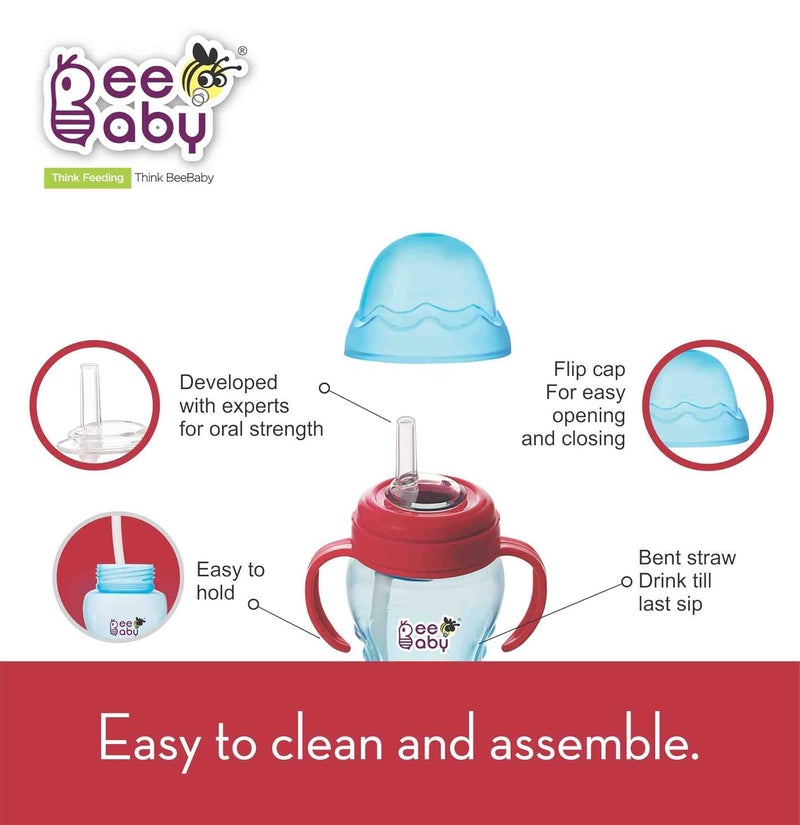 Beebaby كوب بيبي بي No-Spill Flexi Straw للأطفال من عمر 1 سنة وما فوق، زجاجة شرب للأطفال خالية من BPA بنسبة 100% مع مقبض قابل للفصل، كوب شرب بساق مرنة من السيليكون للأطفال/الرضع، 240 مل / 8 أونصات (أزرق، 12 شهر وما فوق) - Image 4
