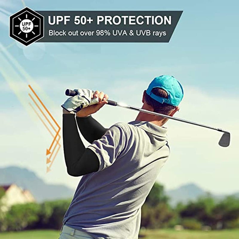 SHOWAY 2 Pairs Sun UV Protection Cooling Arm Sleeves, for Men & Women, UPF 50 Arm Cover, Arm Sun Sleeves Compression UV Protection Cooling, Cycling, Driving, Golf, Running (Black) - Image 3