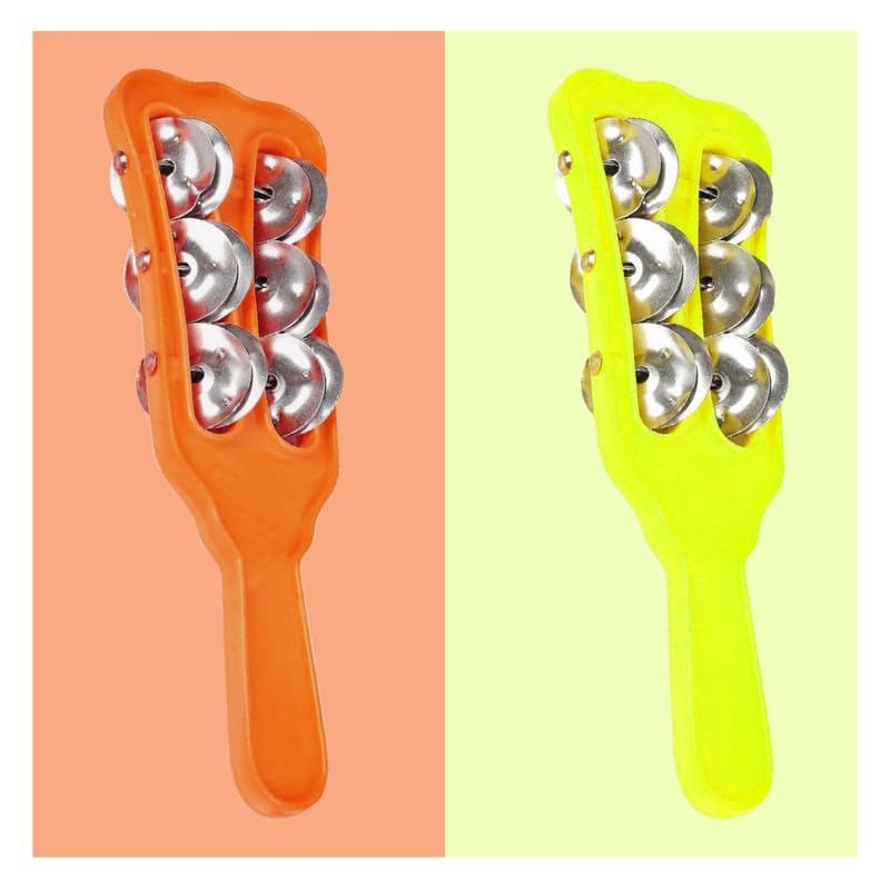 Plastic Majira Three line Music Instrument for kirtan, Bhajan, Mandir aarti (Orange & Parrot, Pack of 2)