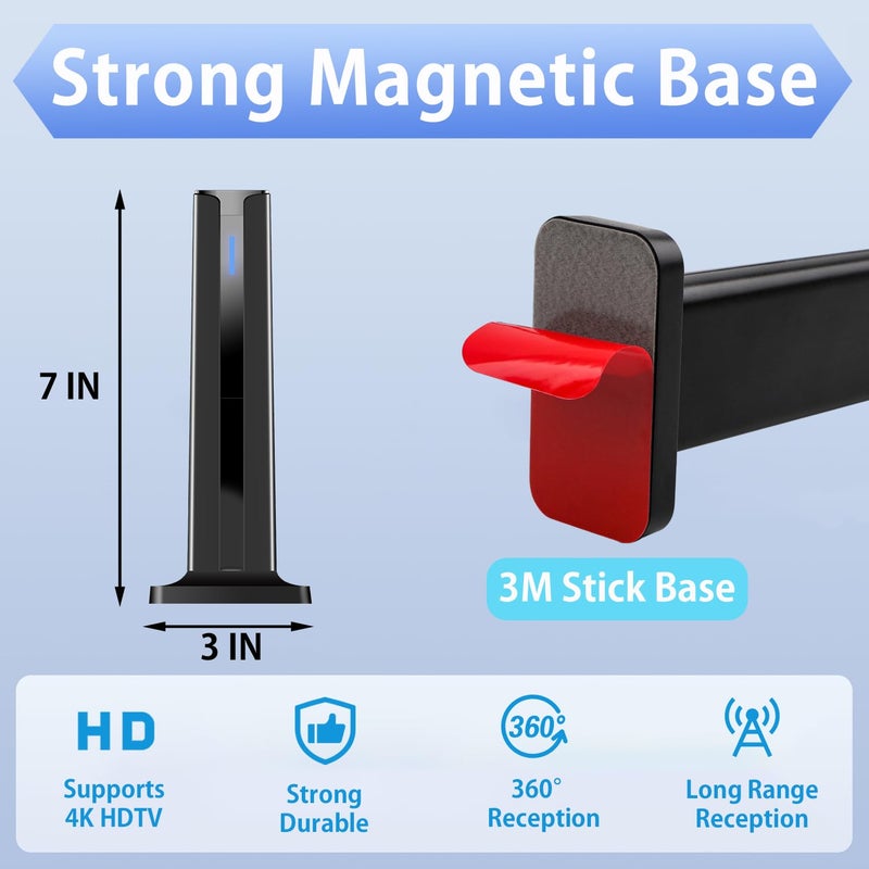 ApexWaveTV Digital TV Antenna for Smart TV Indoor,2026 TV Antenna with 3M Stick Base, 360Â°&Long Range Reception HDTV Antenna for Local Channels, Easy Installation Antennas for TVs Without Cable (7.0 in) - Image 3