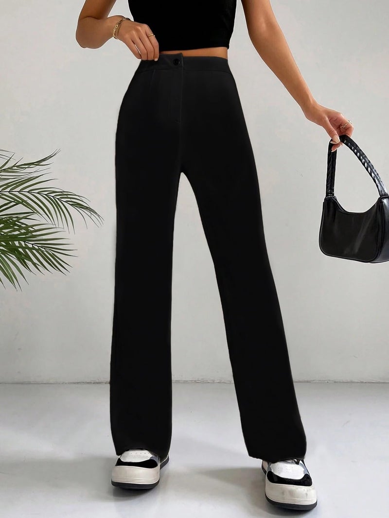 Toochki Trousers for Woman Pants Women's Formal Office Korean | Black Track Pant | Straight | Cotton Spandex Stretchable Trouser | High-Waisted Bottom Wear - Image 2