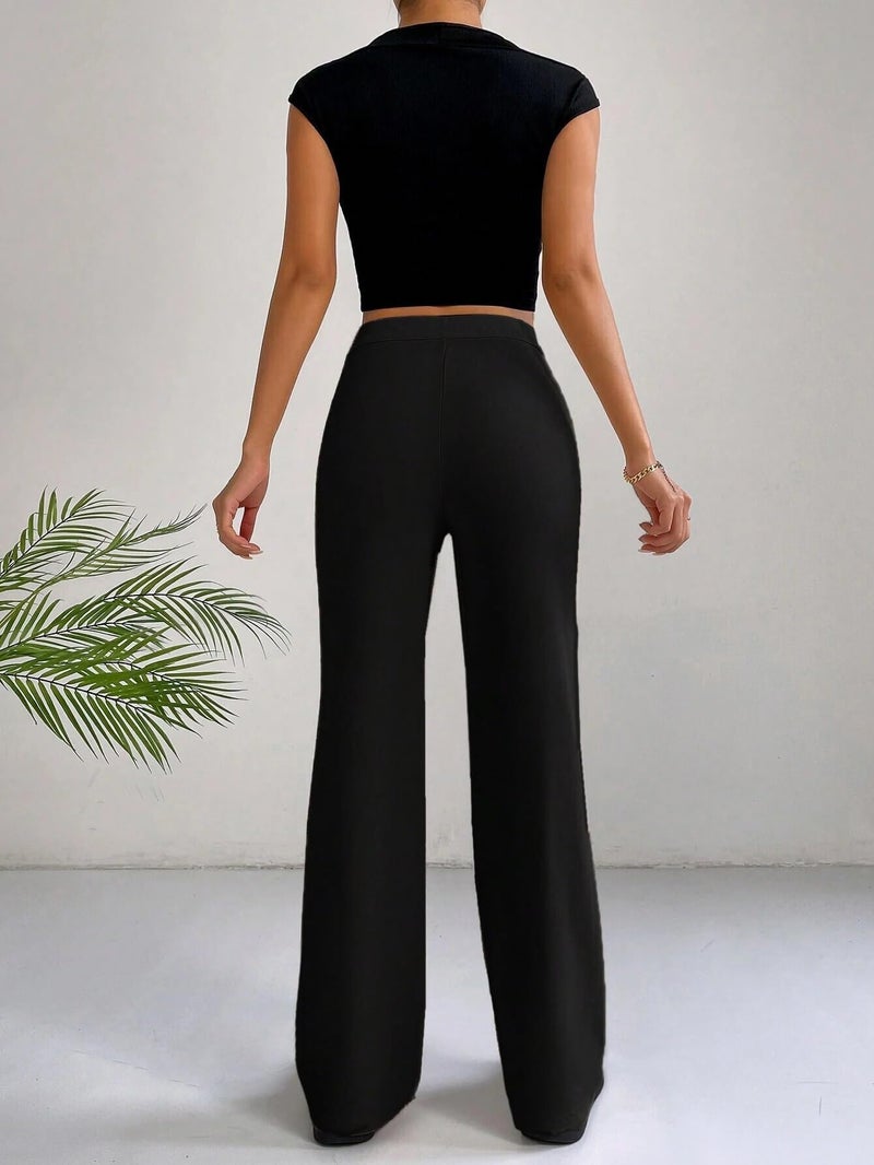 Toochki Trousers for Woman Pants Women's Formal Office Korean | Black Track Pant | Straight | Cotton Spandex Stretchable Trouser | High-Waisted Bottom Wear - Image 5