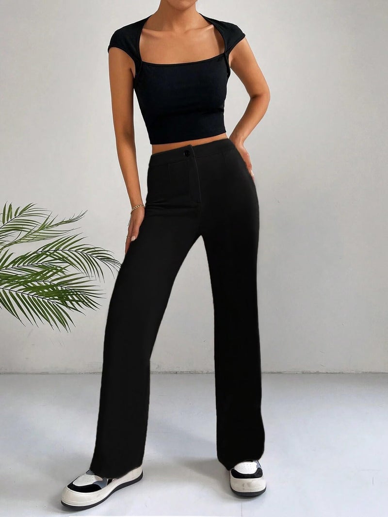 Toochki Trousers for Woman Pants Women's Formal Office Korean | Black Track Pant | Straight | Cotton Spandex Stretchable Trouser | High-Waisted Bottom Wear - Image 3