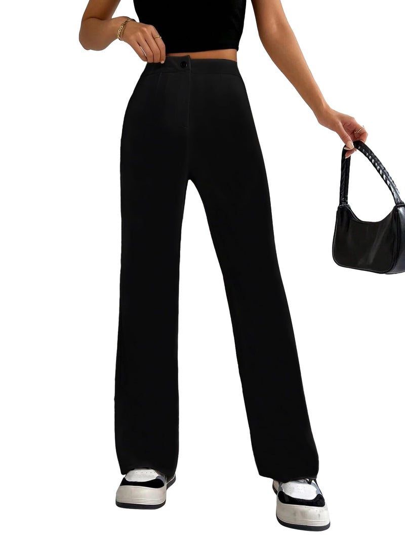 Toochki Trousers for Woman Pants Women's Formal Office Korean | Black Track Pant | Straight | Cotton Spandex Stretchable Trouser | High-Waisted Bottom Wear - Image 1