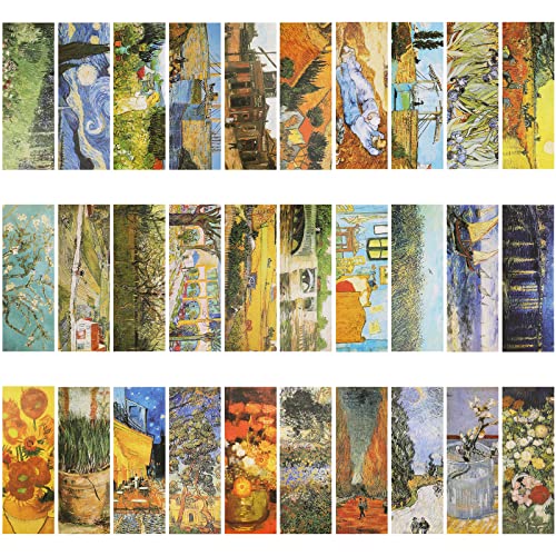 MWOOT 30 Pieces Art Painting Paper Bookmarks,Van Gogh Art Painting Page Folder Bookmark Set, Page Clip Book Mark for Book Reading Marker Gift (14 x 5CM, 30 Styles) - Image 1