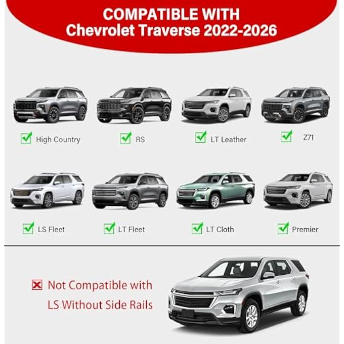 rayihni 330lbs Lockable Roof Rack Cross Bars Compatible with Chevrolet Chevy Traverse 2022 2023 2024 2025, Aluminum Roof Rails Crossbar for Rooftop Cargo Bars Luggage Kayak Bike Racks - Image 3