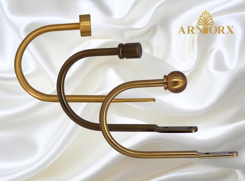 ARNORX 2 قطعة من حاملات الستائر، حاملات ستائر معدنية مزخرفة مع أغطية نهاية، خطافات حامل ستائر مثبتة على الحائط لغرفة المعيشة وغرفة النوم وغيرها، أسود غير لامع - Image 3