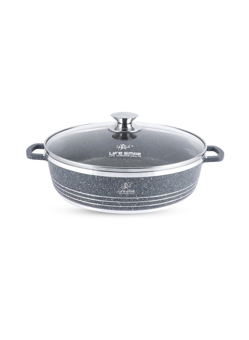 Life Smile 32cm (6.5L) LIFE SMILE Nonstick Shallow Pot with Lid – Granite Coating Cookwares, PFOA-Free | Oven-Safe Double Handle Cooking Pot - Image 1