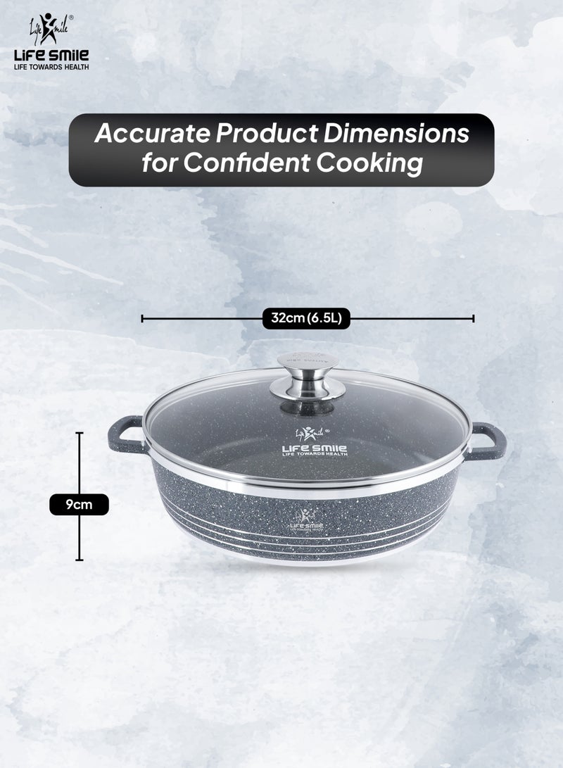 Life Smile 32cm (6.5L) LIFE SMILE Nonstick Shallow Pot with Lid – Granite Coating Cookwares, PFOA-Free | Oven-Safe Double Handle Cooking Pot - Image 3