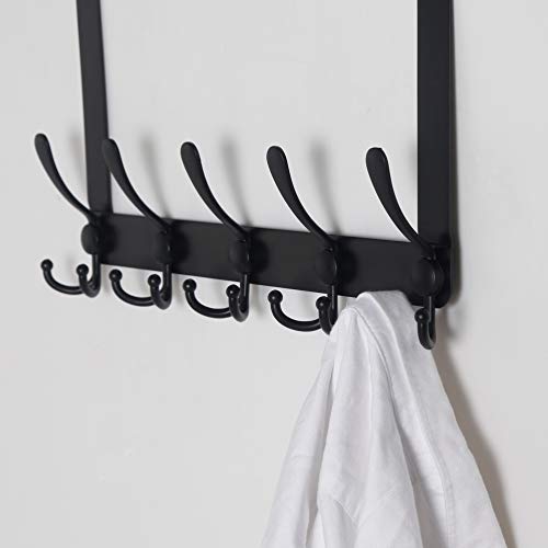 Dseap Over The Door Hook Hanger - 5 Tri Hooks, Heavy Duty Over The Door Towel Rack Coat Rack for Clothes Hat Towel, Black, 2 Packs - Image 3