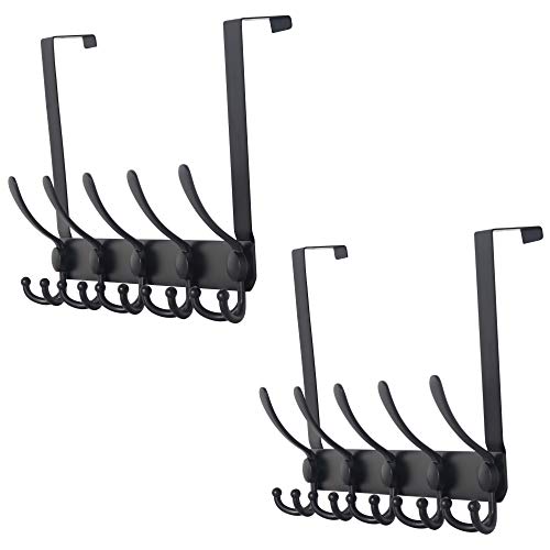 Dseap Over The Door Hook Hanger - 5 Tri Hooks, Heavy Duty Over The Door Towel Rack Coat Rack for Clothes Hat Towel, Black, 2 Packs - Image 1