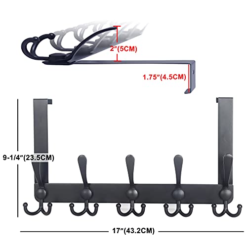 Dseap Over The Door Hook Hanger - 5 Tri Hooks, Heavy Duty Over The Door Towel Rack Coat Rack for Clothes Hat Towel, Black, 2 Packs - Image 2