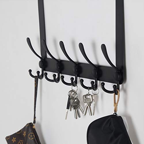Dseap Over The Door Hook Hanger - 5 Tri Hooks, Heavy Duty Over The Door Towel Rack Coat Rack for Clothes Hat Towel, Black, 2 Packs - Image 4