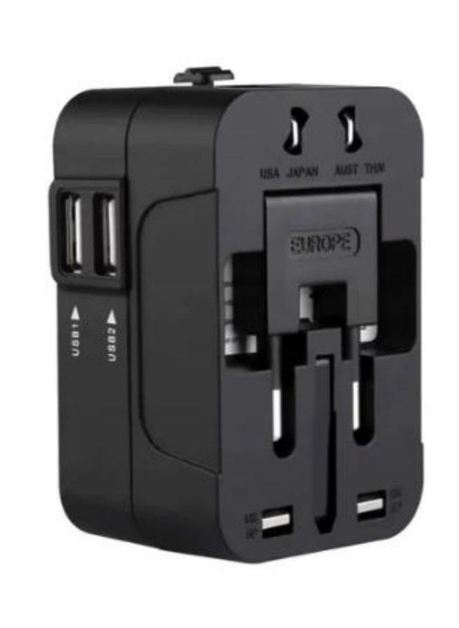 ماركة غير محددة 3-in-1 Universal Travel Power Adapter, Multi-Country Socket Converter with Dual USB Ports (2.4A) US/EU/UK/AU Plug Global Travel Adapter for Laptops, Phones, Tablets, Black  - Image 5