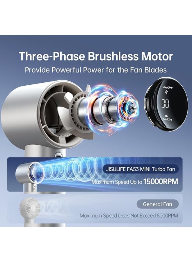 JISULIFE Portable Handheld Fan, Mini USB Rechargeable Fan [19.5Hrs Max Cooling Time], Personal Makeup/Eyelash Fan, Handheld Fan with Smart LED Digital Display 100-Speed Personal Fan for Women Men Travel Camping Outdoor LIGHT BROWN - Image 3