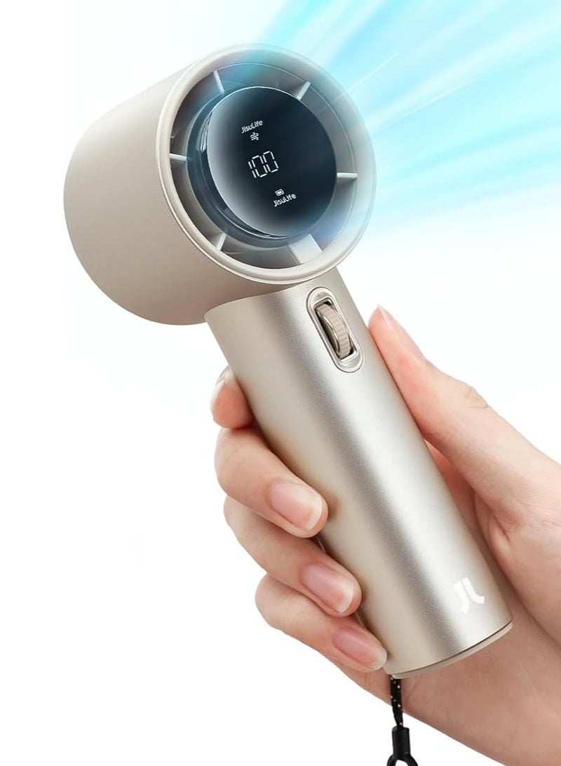 JISULIFE Portable Handheld Fan, Mini USB Rechargeable Fan [19.5Hrs Max Cooling Time], Personal Makeup/Eyelash Fan, Handheld Fan with Smart LED Digital Display 100-Speed Personal Fan for Women Men Travel Camping Outdoor LIGHT BROWN - Image 1
