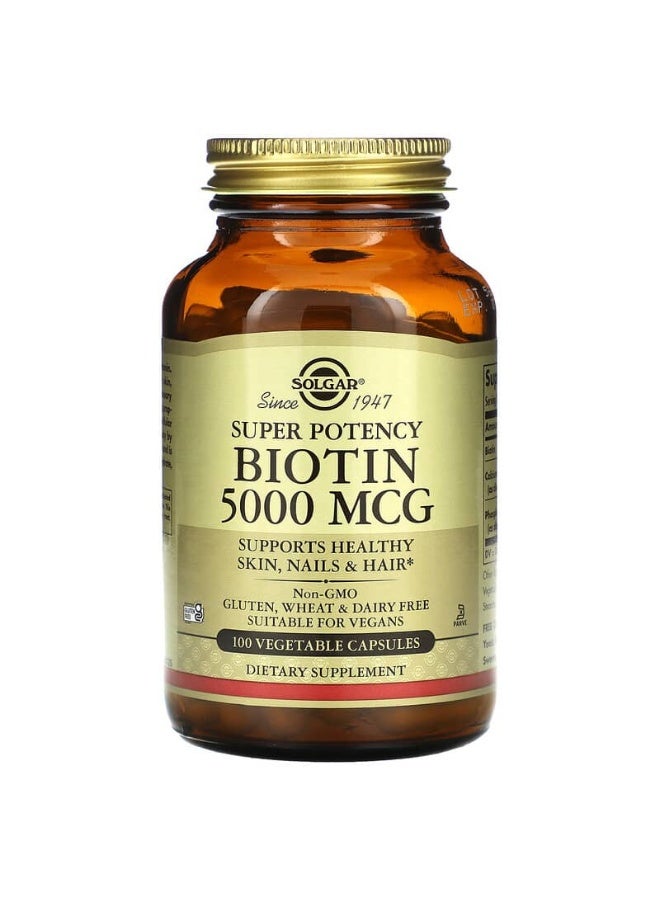 Solgar Biotin 5000 MCG Dietary Supplement - 100 Veg Capsules - Image 1