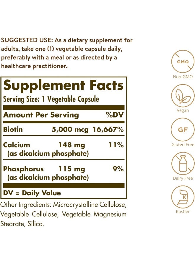 Solgar Biotin 5000 MCG Dietary Supplement - 100 Veg Capsules - Image 3