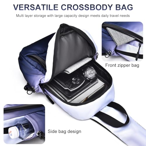 GUSTAVE® Chest Bag for Men Waterproof Gradient Sling Bag, Lightweight Double Layer Nylon Shoulder Day Pack, Adjustable Strap, Multiple Compartments, Stylish Travel & Commuting Bag (Blue/Black) - Image 5