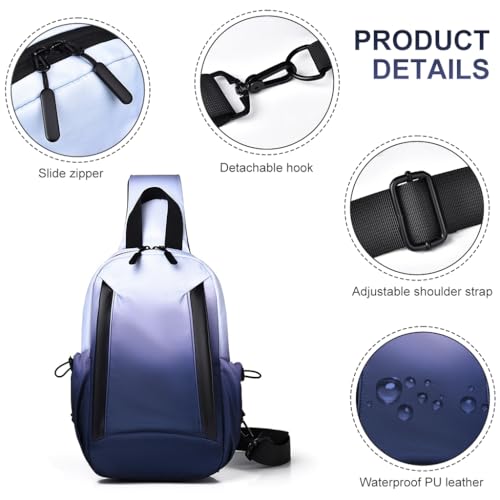 GUSTAVE® Chest Bag for Men Waterproof Gradient Sling Bag, Lightweight Double Layer Nylon Shoulder Day Pack, Adjustable Strap, Multiple Compartments, Stylish Travel & Commuting Bag (Blue/Black) - Image 3