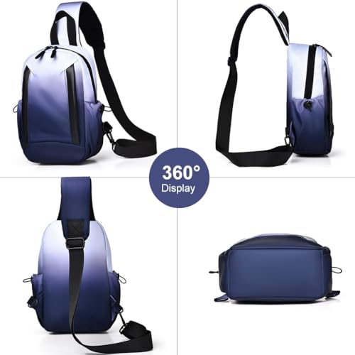 GUSTAVE® Chest Bag for Men Waterproof Gradient Sling Bag, Lightweight Double Layer Nylon Shoulder Day Pack, Adjustable Strap, Multiple Compartments, Stylish Travel & Commuting Bag (Blue/Black) - Image 4
