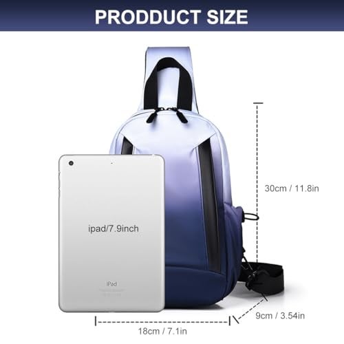 GUSTAVE® Chest Bag for Men Waterproof Gradient Sling Bag, Lightweight Double Layer Nylon Shoulder Day Pack, Adjustable Strap, Multiple Compartments, Stylish Travel & Commuting Bag (Blue/Black) - Image 2