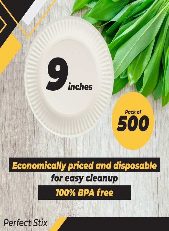 Perfect Stix White Paper Plate, 9" Paper Plate 9-500 (Pack of 500) - Image 2