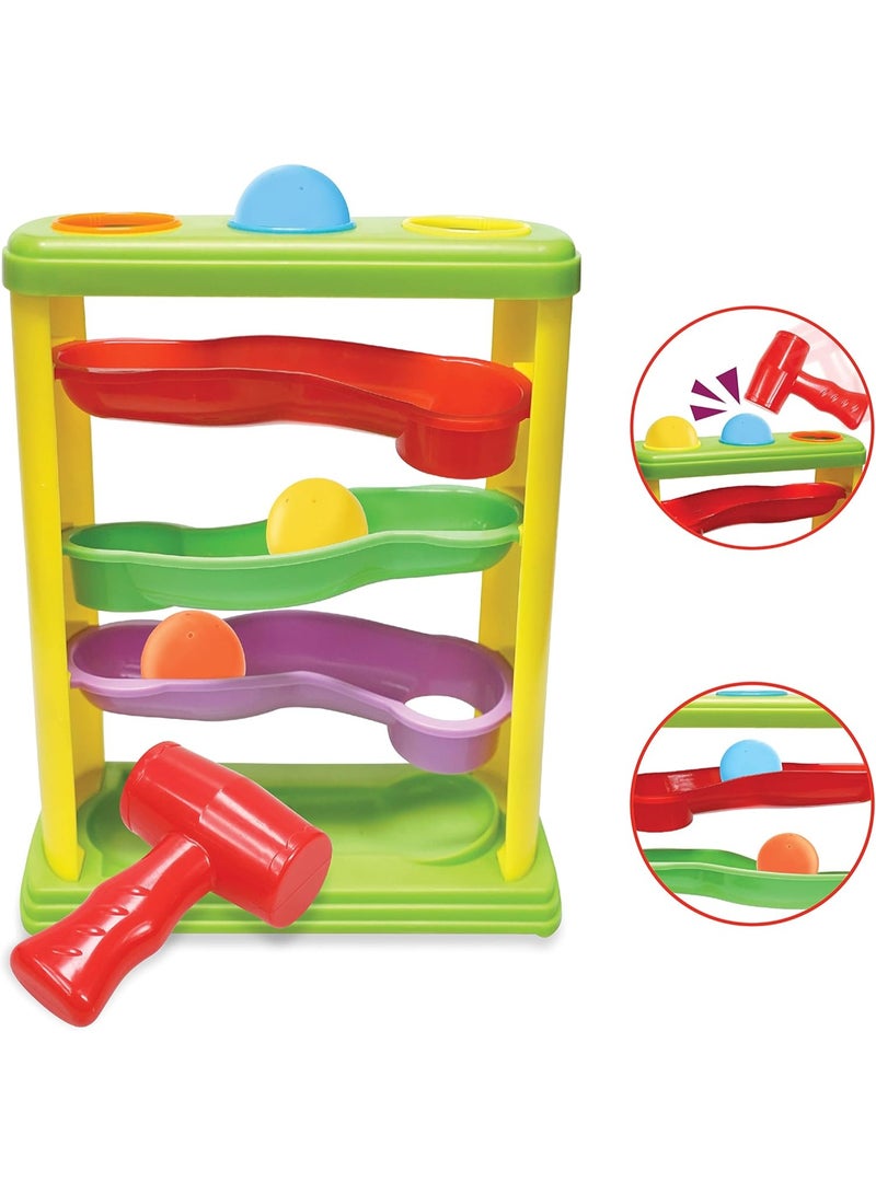 erorex Pound and Roll Hammer and Ball Toy - Fine Motor Skills Activity for Toddlers 12M+, 3 Balls with Ramp Tower, Multicolor - Image 2