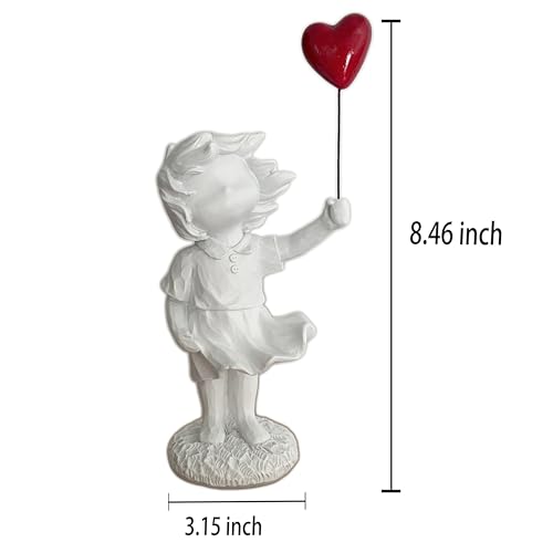 Newmyth Girl with Red Heart Balloon Statue, Resin Sculpture for Home Decor, Collectible Figurines for Living Room Decoration (White) - Image 3