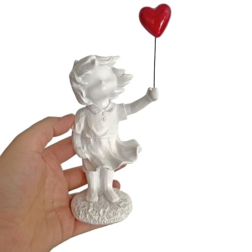 Newmyth Girl with Red Heart Balloon Statue, Resin Sculpture for Home Decor, Collectible Figurines for Living Room Decoration (White) - Image 4