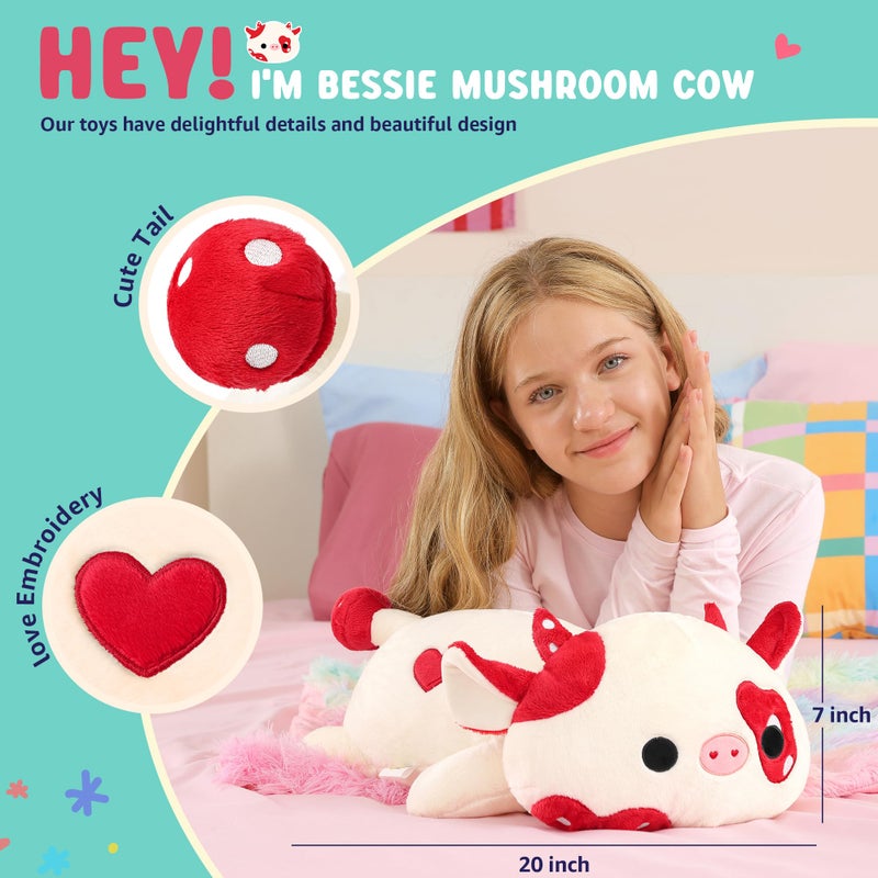 Onsoyours Original Weighted & Heatable Mushroom Cow Stuffed Animals, 3.7 lbs Microwavable Plushies for Stress Relief - 20 inch Large Comfort Soft Plush Toys for Kids & Adults - Image 5