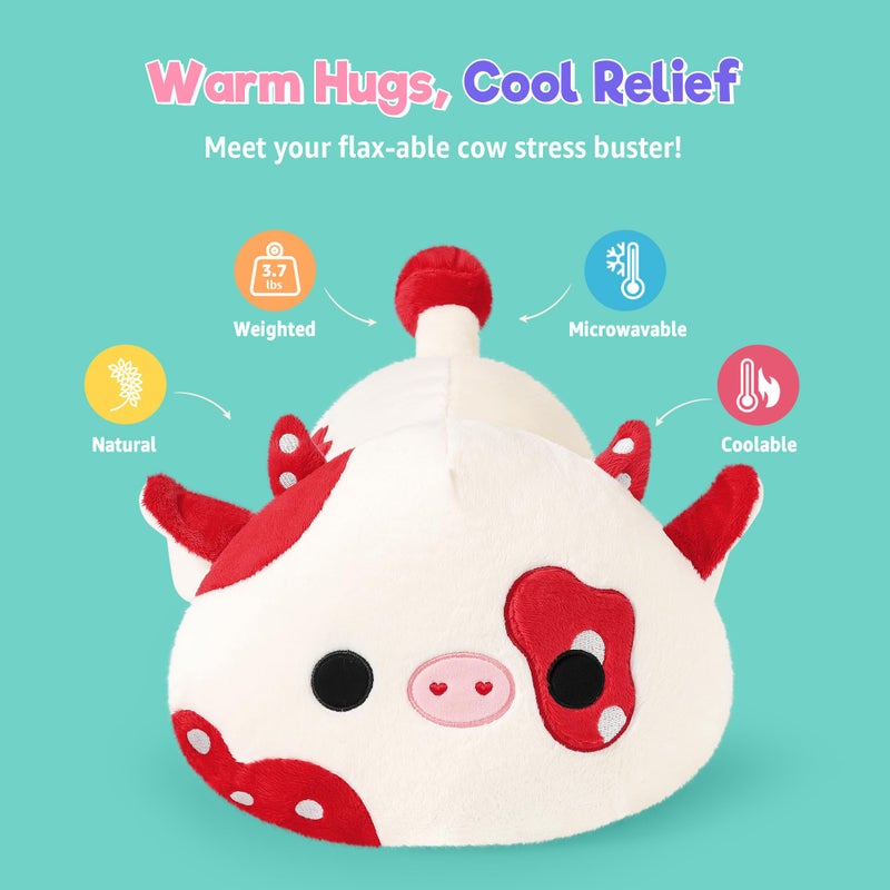 Onsoyours Original Weighted & Heatable Mushroom Cow Stuffed Animals, 3.7 lbs Microwavable Plushies for Stress Relief - 20 inch Large Comfort Soft Plush Toys for Kids & Adults - Image 2