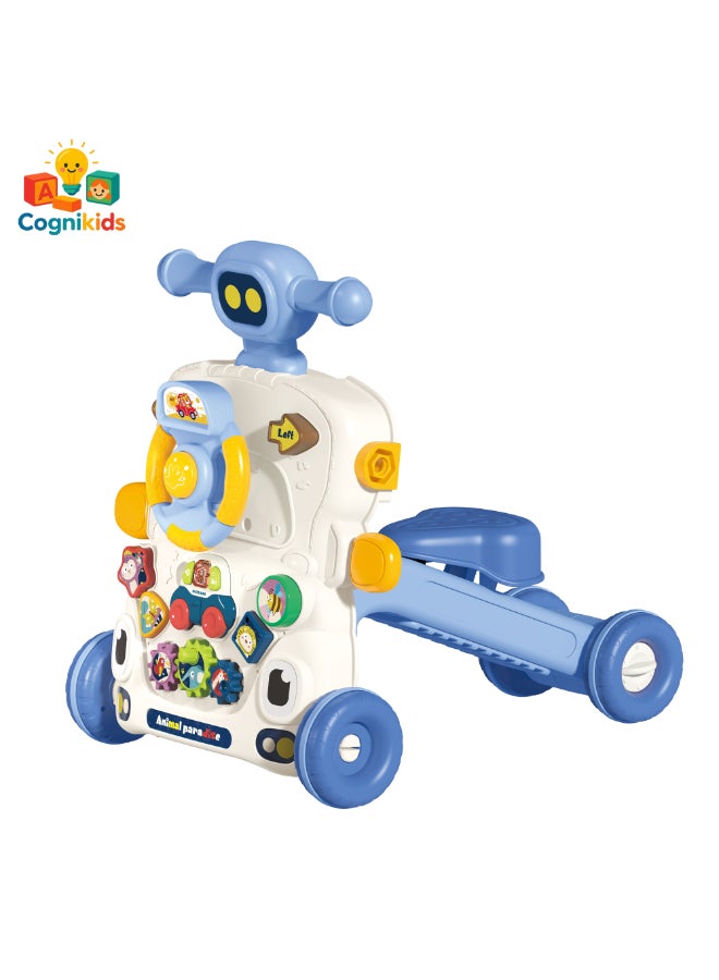 COGNIKIDS عربة نشاط للأطفال 5 في 1 مع أضواء وموسيقى – عربة أطفال، طاولة ألعاب، لعبة ركوب، سكوتر، لعبة سيارة قابلة للفك – سرعة قابلة للتعديل، لعبة تعليمية للأطفال من 1-3 سنوات - Image 2